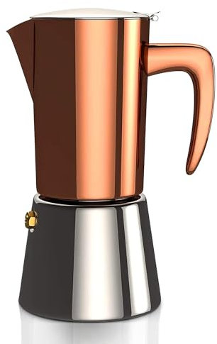 ELAORY Stainless Steel Stovetop Espresso Maker- Luxurious Italian Moka Pot for Camping or Home Use - Stove Top Coffee Maker Makes 6 Cups of Full - Coffee Makers Copper, 300ml