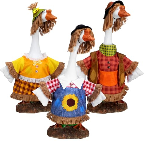 Yeyeplum Herbstgans-Outfit, 58,4 cm, Herbst-Rasen, Veranda, Gans, Kleidung, Vogelscheuche, Gänse-Kostüm, niedliches Gänse-Kunstkleid für Herbst, Erntedankfest, Garten, Hof, Statue, Dekoration, 3 Stück