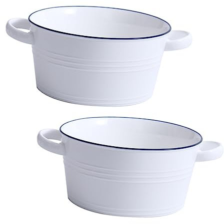 Garneck 2 Pièces Amphore Bol De Soupe à L'oignon Français Grands Saladiers Bol à Soupe Avec Anse Bols De Céréales Bol à Soupe Contenants De Yaourt Bol De Piment Céramique Blanche