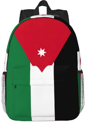 SDFHU Rucksack mit jordanischer Flagge, vielseitiger Erwachsenen-Rucksack, wasserdicht, niedlich, leicht, Schwarz, Einheitsgröße