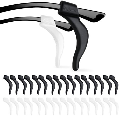 Quelcc 16 Paia Ferma Occhiali, Ferma Occhiali in Silicone, Antiscivolo Occhiali, Reggi Occhiali, Occhiali Ear Grips Ganci per Occhiali, Occhiali da Sole, Occhiali da Vista, Nero+Bianco