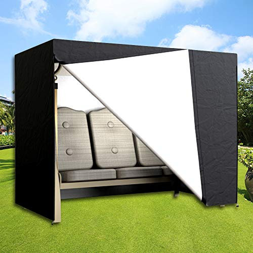 3 Seater Garden Swing Seat Cover Outdoor Waterproof Patio Hammock Covers, Windproof & Anti-UV & Dust-Proof All Weather Swing Canopy Cover Swings Chair Covers 220x170x125cm (Black)