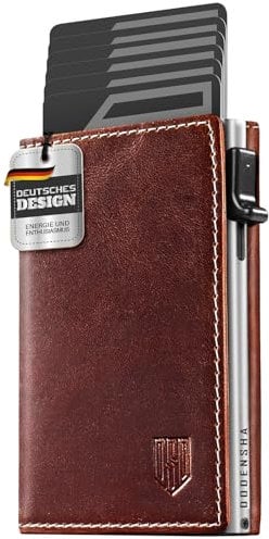 DODENSHA MagSnap Portefeuille pour Homme I Slim Wallet avec Compartiment à Monnaie I Wallets for Men pour Plus de 10 Cartes I Fermeture magnétique Portefeuille I Protection RFID (YL-Marron/Argenté)