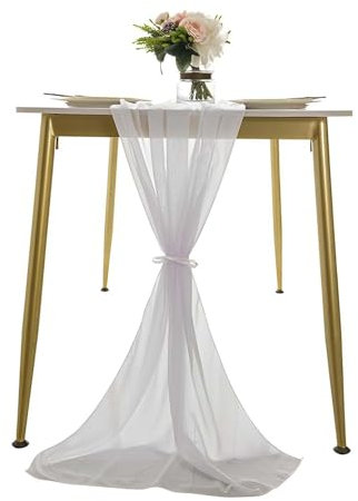 Tischläufer Chiffon Weiß, 70x300 cm Tischband Weiß Stoff Tüll Waschbar Tischdeko Hochzeit Table Runner, Küche Tisch Dekoration Drinnen Urlaub Hochzeit Party Geburtstag Dekor Weißer Dekostoff