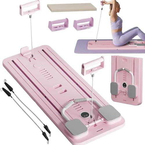 WaaYb Ab Roller Board, faltbares Pilates-Reformer-Set, multifunktionales automatisches Rebound-Roller-Übungsrad mit Ellenbogenstütze, Widerstandsbändern und Timer, Ganzkörper-Trainingsgerät pink