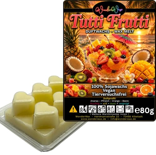 WonderWax® Duftriegel 6 x Duftwachs Herzen Weiß Tutti Frutti | Farbe: Weiß | Raumduft für Duftlampen, Wax Melt, Sojawachs, Indoor Duftöl Wachs schmelzen für Aromalampe