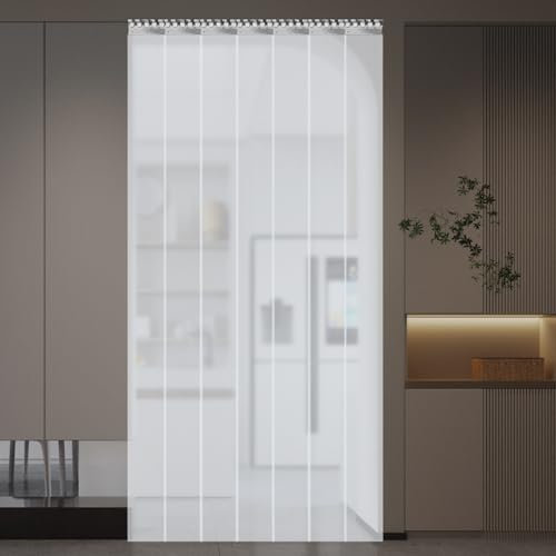 PVC Streifenvorhang, 100x200cm Lamellen Stallvorhang, PVC Lamellenvorhang 7 Stk, Transparent Streifenvorhänge mit Halterung, Gegen Wasser, Schallschutz, Streifenvorhänge, für Lagerhäuser, Fabriken