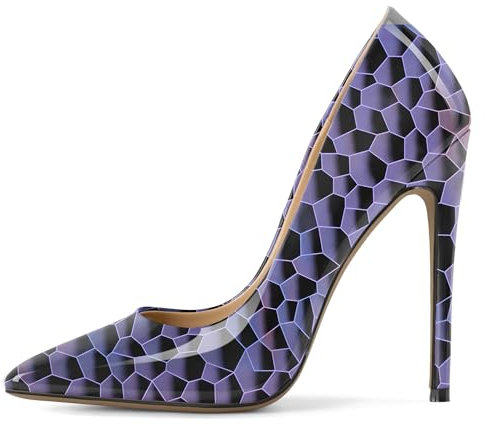 EDEFS Scarpe Confortevoli con Tacco Stiletto 12 cm Donna in Pelle Verniciata a Punta Chiusa per Feste Sexy Viola Lucido EU44