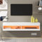 LANTRO JS LED Floating Shelf, Wall Mounted TV Unit, Floating Wall Shelf with Drawers, 140cm TV Unit, High Gloss Modern TV Stand Cabinet with 16 Colors LED Lights