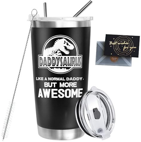 YANGUN Dad Birthday Gifts from Daughter Son, 20oz Insulated Tumbler with Straw Lid, Dad Gift with Father's Day Card, Fathers Day Presents for Men Husband Grandpa