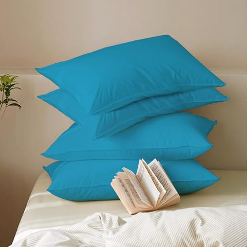 MistyMorning Pillow Cases 4 Pack Soft & Premium Quality Bedding & Linen, Egyptian Cotton 200 Thread Count, Breathable & Envelope Closure in Standard Size (50x75+15 cm) (Teal, Pack of 4)