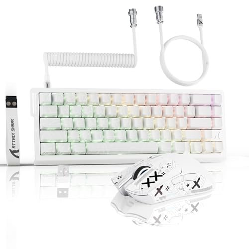 ATTACK SHARK 3 in 1 Tastiera senza fili X68PROHE e Mouse da Gioco X11, BT/2.4G/Cablato, Interruttore Magnetico a Grilletto Rapido da 8KHz, PixArt PAW3311, 22000DPI, Cavo a spirale C01PRO, RGB-Bianco