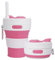UNNESTAR Collapsible Camping Cup with Straw Silicone Folding Coffee Cup Sport Bottle Portable Travel Outdoor Car 16oz 20oz (Pink)
