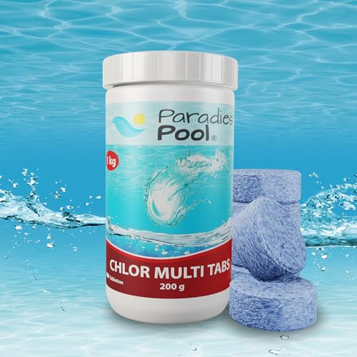 Paradies Pool 1 kg Chlor Multitabs 200g 5in1 Desinfektion Chlortabletten für Pool, langsam löslich, Qualität aus Europa