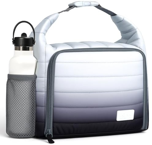 Lekespring Insulated Lunch Bags for Women - Cool Bag with Bottle Holder for Work School Outdoor Picnic(Grey to Black Gradient)