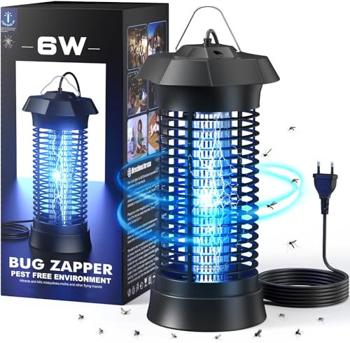NIIYOCA Lampada Antizanzare Elettrica con Cavo da 2 Metri, Antizanzare da Interno, Uccide Zanzare e Mosche, Luce Morbida e Silenziosa, 6W/1000V