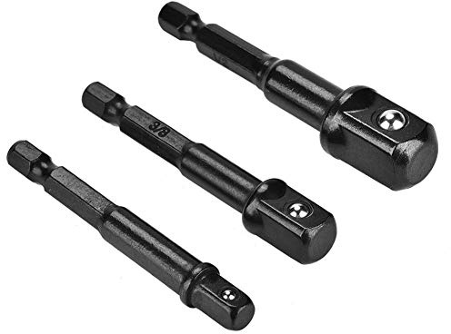 Lot de 3 outils à main Power Garden High GTH Professional - Adaptateur noir - Tige hexagonale de 10,2 cm vers harnais de perceuse électrique 4, 3, 8 pour tournevis pneumatique à 2 têtes carrées (noir)