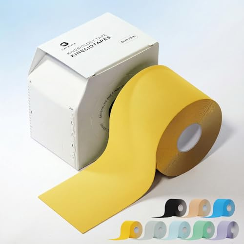 Kinesiotapes 3Rollen Dunkelgelb 5cm × 5m mit praktischer Aufbewahrungsbox | Profi Sporttape für Gelenk und Muskelunterstützung, Hoch elastisch Latexfreies&Starke Wasserdichtigkeit