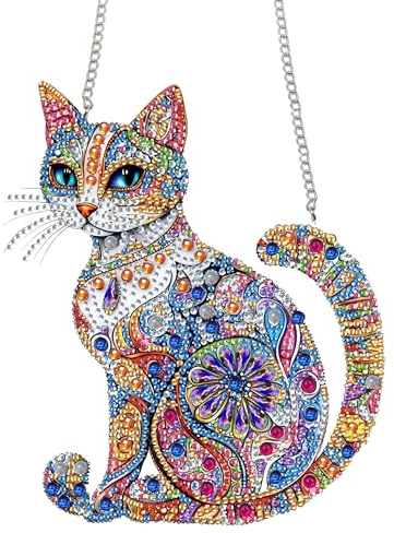 Bimkole 5D Diamond Painting Anhänger Katze, Hängende Diamantkunst Diamant Malsets, DIY Diamond Painting Kit Tiere, Fensteranhänger Deko für Zuhause Garten Tür & Außenbereich 20x20 cm