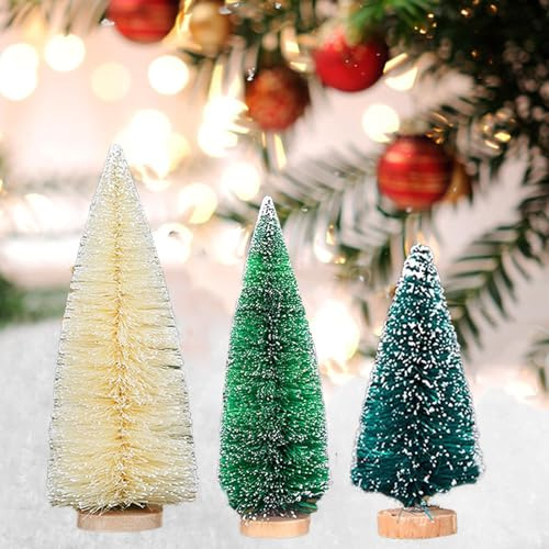 3 Pezzi Miniatura Albero di Natale Mini Sisal Snow Frost Trees Albero di Natale in Miniatura, per decorazioni natalizie, decorazioni per la casa, da tavolo, 10/15/20 cm