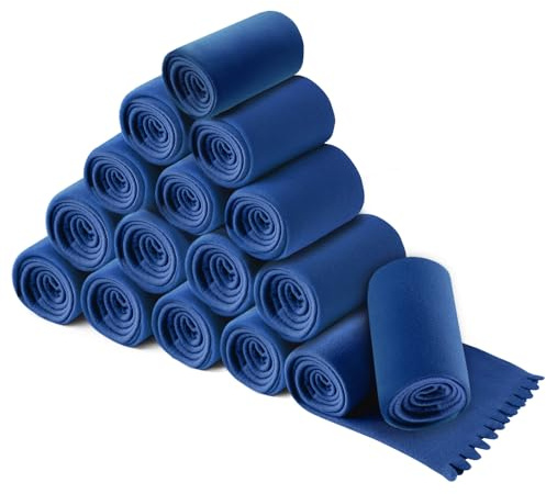 wometo 16er Set Wave Fleecedecke 120x160 Oeko-TEX ca. 300g blau | weiche Fleece Decke mit geschnittenem Wellenrand und Anti-Pilling, 16 Stück im Karton