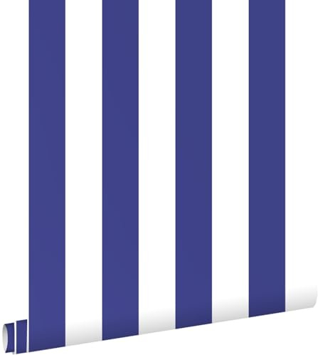 papier peint à rayures bleu et blanc 0.53 x 10.05 m - ESTAhome