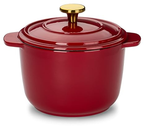 CAROTE 2QT Enameled Cast Iron Rice Pot, Non-Toxic Small Dutch Oven with Lid for Rice Grains, Soup, Sourdough Bread Baking, Braising, Roasting, Dual Handles, All Stovetop Compatible, Oven Safe, Red