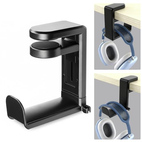 SJACXANM Support Casque Bureau, Support Casque avec Crochet Pivotant à 360°, SupportCasque Gamer, Réglable Porte CasquePour Bureaux D'ordinateur, Tous Types D'écouteurs (Noir)