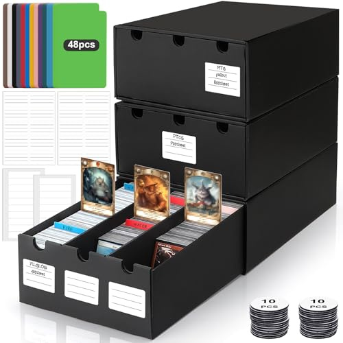BILIPLE Karten Box für 9000+ Trading Card,Sammelkarten-Aufbewahrungsbox mit 48 Kartenteiler,Etiketten Klebeband und Schubladen,Sammelkarten Box Trading Card Box für TCG,MTG,PTCG,Sports Karten