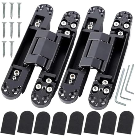 Unsichtbare Scharniere für Flügeltüren 2 STÜCKE 40/80 KG Gewicht Tür 180 Grad Öffnung Einstellbare Versteckte Scharnier Flügel Innen Tor Unsichtbare(2PCS 80KG-black)