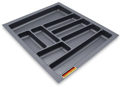 Mehrzweck Besteckeinsatz grau für Küchenschubladen Made in Germany - 54 x 48 cm - Kunststoff Schubladen Ordnungssystem schiefergrau - Universal Besteckkasten Küchen Büro Bastel Utensilien Organizer