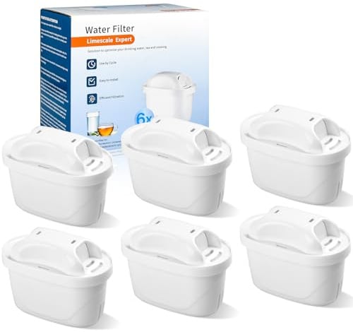 6-Pack Universal Water Filter Cartridges,Replacement for Brita Filter Jugs | Long-Lasting Performance & Safety, Reduces Limescale, Chlorine, Lead, Copper for Appliance Care and Healthier Water