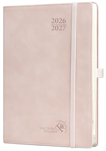 POPRUN Lehrerkalender 2026 2027 Softcover ca.A5(21 x 14,8cm) auf Deutsch | Lehrerplaner für Lehrerinnen und Lehrer,mit Monatliches Register,Schulplaner mit PU-Leder,für die Unterricht(Zartrosa)