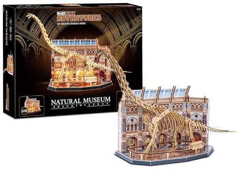 Revell Natural Museum Brachiosaurus Skeleton | 58cm x 38cm 3D Holzpuzzle Dinosaurier mit LED Beleuchtung | 216 Teile Holzbausatz als Deko Nachtlicht | ab 10 Jahren
