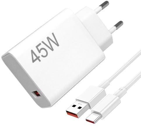 Caricabatterie USB da 45 W per Xiaomi Red-mi Note14 5G /14 Pro/15 Pro/15, Poco X7 X5 X4 X3 F7 F5 M7 M6 C75 C65, caricabatterie rapido per Xiaomi, USB C con cavo di ricarica 6A tipo C da 2 m