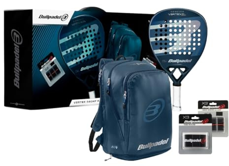 Bullpadel Pala de pádel Vertex 04 Comfort 2025 | Set de pádel profesional | Pala de remo en forma de diamante, cara Fibrix, núcleo MultiEva y Curvaktiv | Incluye mochila Vertex, overgrips y