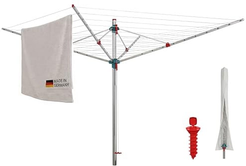 Dekoline Wäschespinne Idea inklusive Eindrehbodenhülse + Schutzhülle, 60 m Leinenlänge