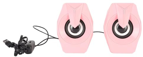 BowyTrading USB Powered Speaker with RGB Lights, Wired Computer Speaker with Volume Control, Compact Desktop Speaker for Laptop and PC, HIFI Sound with 3.5mm Jack and USB Power (Pink)