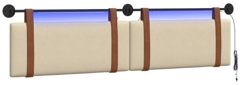 vidaXL Hängendes Kopfteil Mit LED Licht Creme Antikes PU, Moderner rechteckiger Kopfteil, wandmontierbar, Schlichte gepolsterte Schlafzimmer-Deko, ergonomisch und praktisch