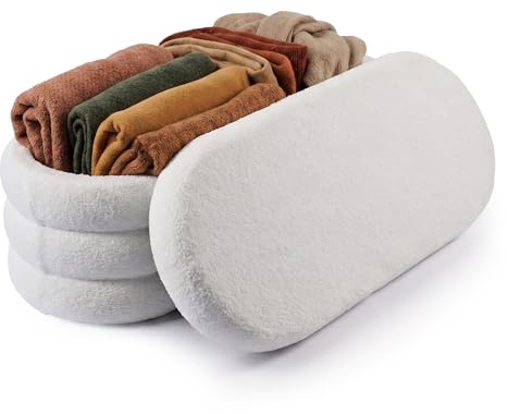 Relaxdays Sitzbank, Teddystoff, Stauraum, gepolstert, Flur, weiß | Schlafzimmer, HBT: 42 x 110 x 45 cm, Bouclé Sitztruhe