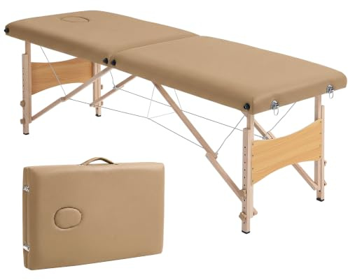 HOMCOM Camilla Masaje Plegable Portátil Madera 186x60x61-87 cm Marrón Claro