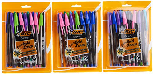 3 Packs (18838) - BIC Cristal Bold - 24 Count Ballpoint Pens - Assorted Ink - 1.6 mm (Bulk Buy)