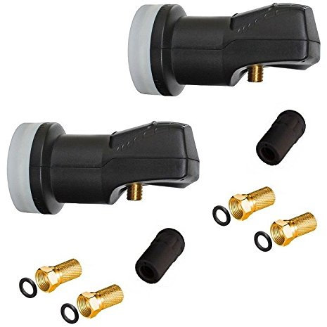 ARLI 2X Universal Single LNB 0.1 dB – 1 Teilnehmer mit Wetterschutz + 4X F-Stecker vergoldet 40 mm Feed HDTV 4K 8K DVB-S2