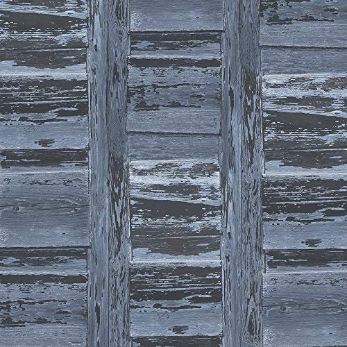FH37561 - Homestyle Rustic Textured Wood Dark Blue Galerie Wallpaper