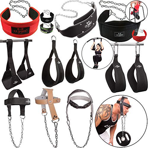 C.P. Sports Dip Gürtel/Bauchtrainingsschlaufen/Kopf- und Nackentrainer, Bodybuilding Fitness Gewichtheben Gym Equipment Sport Zubehör (Dip Gürtel schwarz)