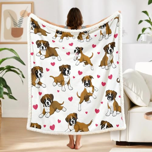 BlessLiving Red Hearts Dog Cat Throw Blanket Twin 150x200 cm | Plush; For pet lovers, adults and kids; Pattern details: Puppy 3d Animal Pet Boxer 150x200cm