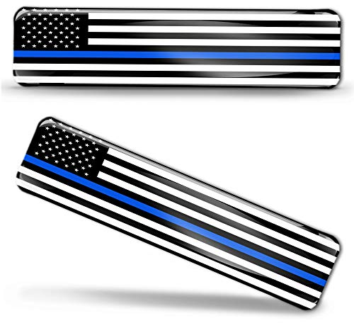 Biomar Labs® 2 x Aufkleber 3D Gel Silikon Stickers USA Amerika Thin Blue Line Police Flag America Dünne Blaue Linie Polizei Flagge Fahne Autoaufkleber F 59