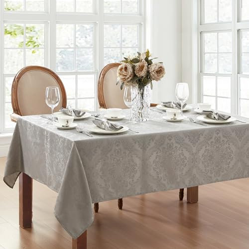 Elrene Caiden Elegance Damast-Tischdecke, Polyester, Silber, 70 x 52 (Rectangular)