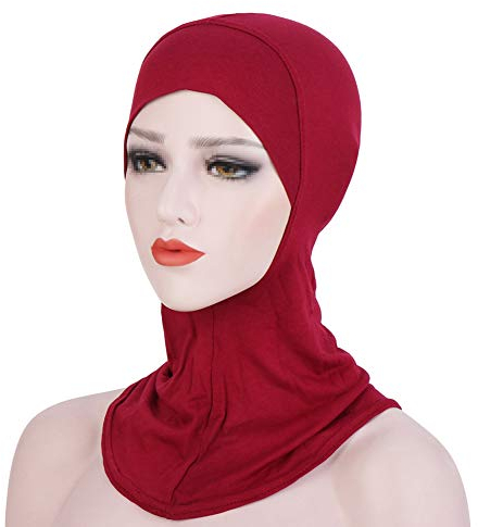 MoreChioce Damen Kopftuch Sport,Muslim Hijab Turban Islamischen Schal Indische Kopfbedeckung Hidschab Kopftücher Sommer Hut Elastische Headscarf Cap Haarverlust Beanie Baumwolle Mütze,Wein Rot
