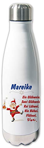 Unikatolo Thermoskanne Weihnachten Glühwein lustig Trinkflasche Edelstahl mit Name Thermosflasche Weihnachtsmann Wichtelgeschenk